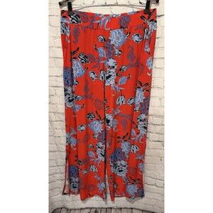 G.I.L.I. Red Floral Palazzo Wide Leg Pull on Stretch Pants QVC Size Large